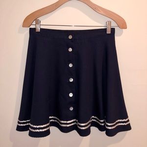 Vintage Navy Blue Sailor Circle Skirt w White Trim